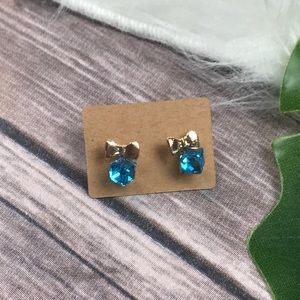 🌼 New! Gold Finish Bow Blue Box Earring Studs